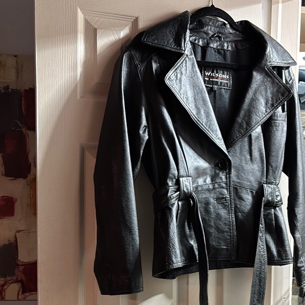 Wilson Black Leather Moto Jacket with Belted Waist